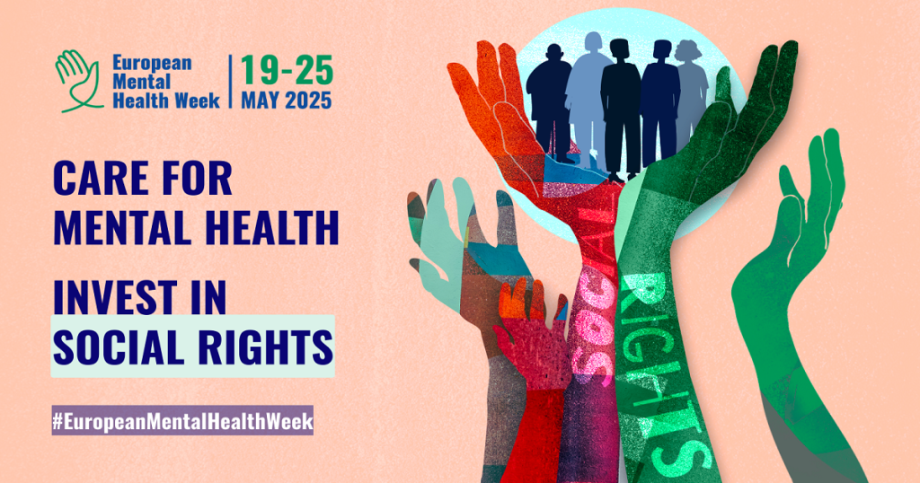 A visual showing hands of various colors with the inscription "social rights" holding a group of people.