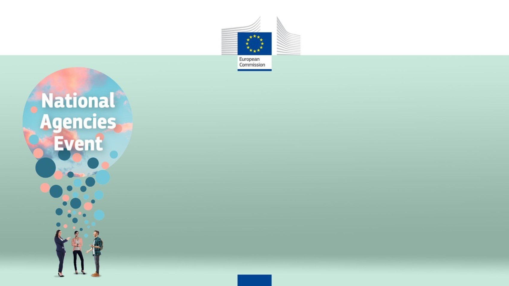 Three people talking to each other with bubbles above them with the inscription "National Agencies Event".