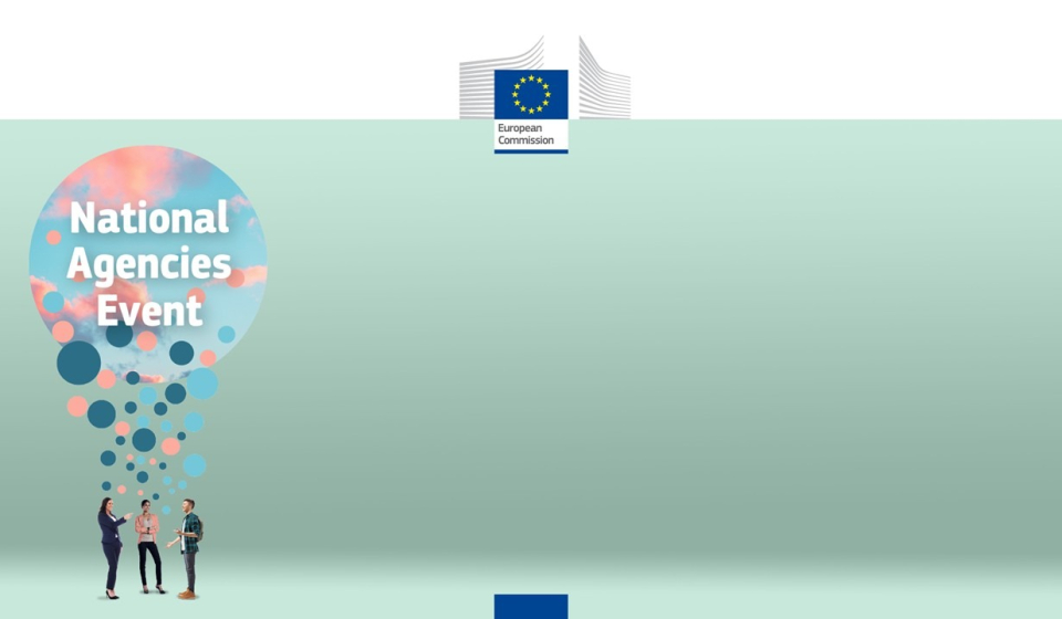 Three people talking to each other with bubbles above them with the inscription "National Agencies Event".